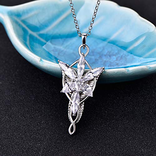 JO WISDOM Arwen Evenstar Necklace,925 Sterling Silver Lord of The Ring Hobbit Pendant Necklace with 5A Cubic Zirconia,Elvish Jewelry for Women