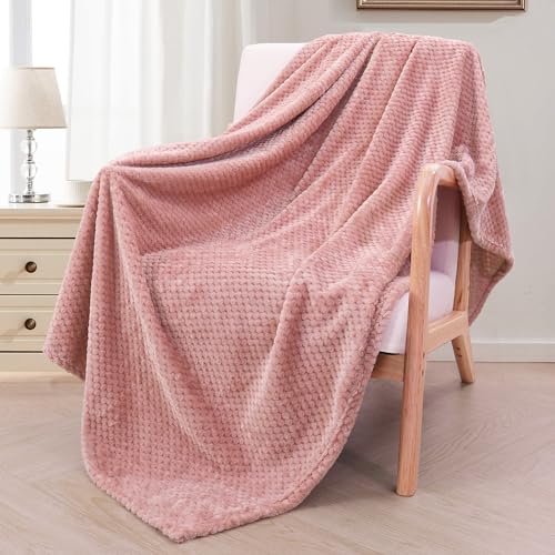 Exclusivo Mezcla Fleece Throw Blanket Extra Large, Super Soft and Warm Blankets for Couch, Sofa and Bed Waffle Textured, Cozy, Fuzzy and Lightweight (Dusty Pink, 50x70 Inches)