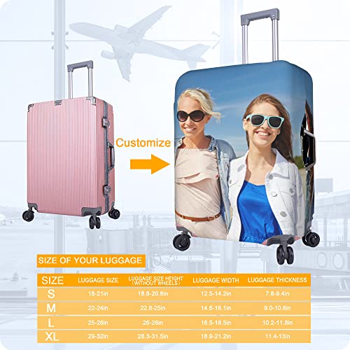 Custom Luggage Cover Personalized Luggage Cover Add Your Own Name Photo Text Double-Sided Different Design Travel Suitcase Case Protector Elastic Washable Baggage Covers (Custom Text Photo, S)