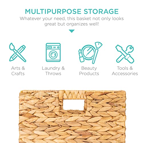 Best Choice Products 12x12in Hyacinth Baskets, Rustic Set Of 5 Multipurpose Collapsible Storage Organizer, Handwoven Laundry Totes for Bedroom, Living Room, Shelves w/Inserts - Natural