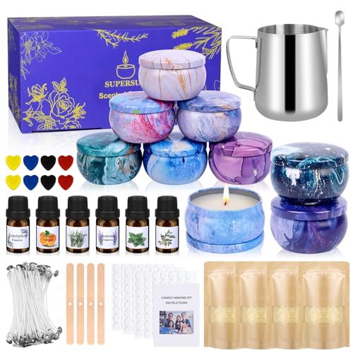 SUPERSUN Candles Making Kit for Adult - Christmas DIY Gift for Kid and Beginner, Includes Beeswax, Essential Oils, Dyes, and More DIY Candle Making Supplies