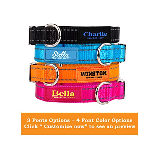 PAWBLEFY Personalized Dog Collars - Reflective Nylon Collar Customized with Name and Phone Number Adjustable Sizes for Small Dogs, Medium, Large 4 Colors Male Female boy Girl Puppies