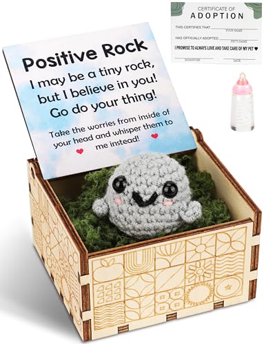 ARTINAEL Adopt a Desk Pet - Positive Mini Rock Friend: Cute Interactive Crochet Doll Companion for All Ages - Emotional Worry Buddy for Home or Office, Funny Novelty Gift Ideas.