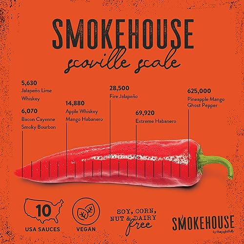 Smokehouse by Thoughtfully, Gourmet Hot Sauce Gift Set, Flavors Include Mango Habanero, Buffalo, Bacon Cayenne, Smoky Bourbon, Fire Jalapeño and More, Hot Sauce Variety Pack, Set of 10