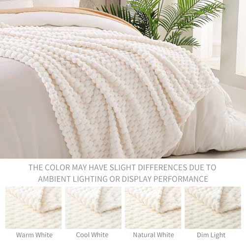 Exclusivo Mezcla Extra Large Soft Fleece Throw Blanket, 50x70 Inches 3D Clouds Stylish Jacquard Throw Blanket for Couch, Cozy Soft Lightweight for All Season, Ivory Blanket