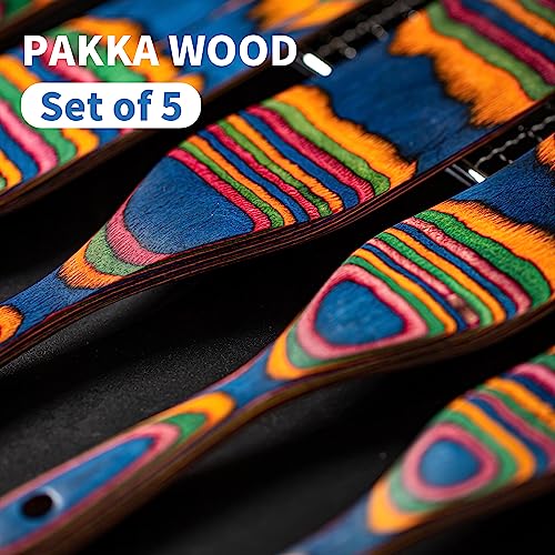 Pakkawood Spurtle Set, Gudamaye 5 Pcs Wooden Spurtle Set, Wooden Spoons for Cooking, Wooden Utensils for Cooking, Spurtles Kitchen Tools As Seen On Tv, Camping Cookware, Halloween Decorations