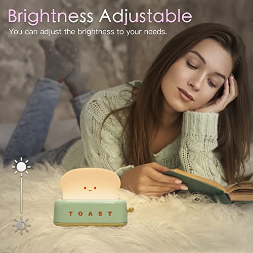 TOOGE Desk Decor Cute Toast Lamp Small Desk Lamp Night Light for Kids Rechargeable with Smile Face Kawaii Decor for Bedroom, Table, Bedside, Desk Gifts for Kids and Adults