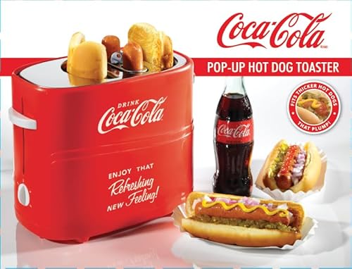 Nostalgia Coca-Cola Hot Dog Toaster - 2 Slot Bun Mini Tongs - Works with Chicken, Turkey, Veggie Links, Sausages and Brats - Coke Red