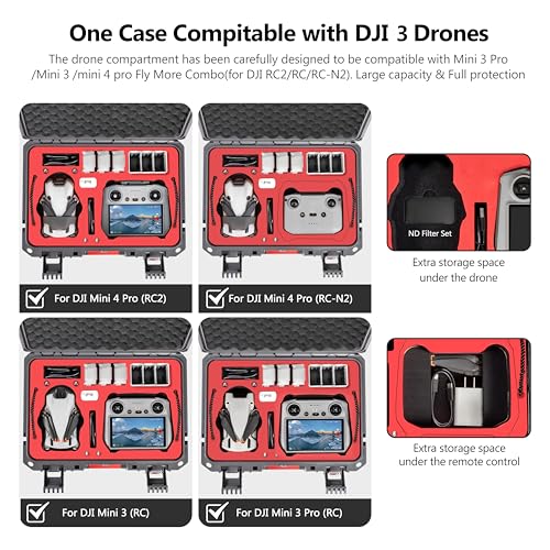 STARTRC Dual Layer Hard Case for DJI Mini 4 Pro Waterproof Pressure Resistant Carrying Case for DJI Mini 4 Pro/Mini 3 pro/Mini 3 Accessories - Fits For DJI RC 2/RC-N2 Controller,Battery Charger Hub