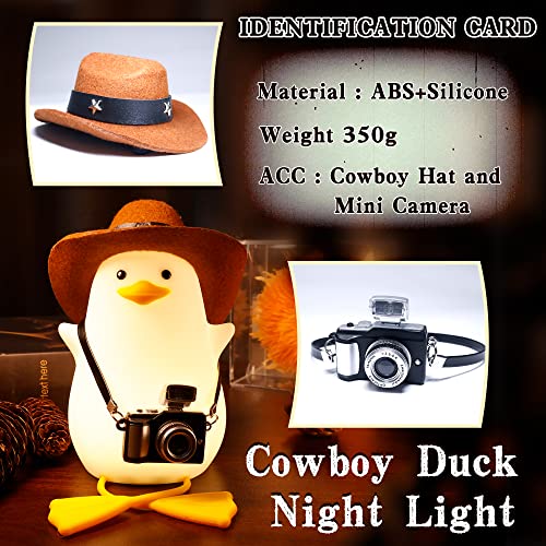 Hinittey Duck Night Light, Cute Benson Ducks Lamp, Funny Nursery Silicone Goose Nightlight with Dimmer & Timer for Room Decor, Weird Gifts for Kids, Baby, Girls,Boys, Women, Children,Teen-Cowboy Duck