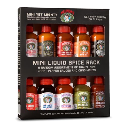 Melinda’s Mini Hot Sauce Variety Pack - Surprise 10 Pack (2 Oz Each) - Gourmet Hot Sauce Gift Set with Travel Friendly Mini Hot Sauce Bottles in 24 Possible Flavors