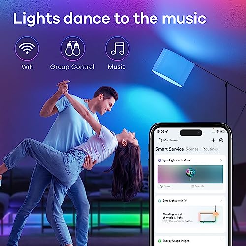 Linkind Matter Smart RGBTW Bulb, Smart Light Bulbs Work with Apple Home, Siri, Google Home, Alexa, SmartThings, Color Changing Light Bulbs Music Sync, Mood Lights, 2.4Ghz WiFi A19 E26 60W 800LM 3 Pack