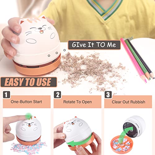 YUNYILAN Mini Desktop Vacuum Cleaner, Portable USB Vacuum Cleaner for Desk Mini Cute Cartoon Desktop Vacuum for Cleaning Eraser Crumbs, Dust, Crumbs, Computer, Keyboard and Car (White Orange)