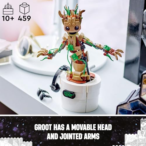 LEGO Marvel Dancing Groot, Guardians of The Galaxy Toy, Buildable Birthday Gift, Marvel Toy, Super Hero Hand-Operated Interactive Playset, Marvel Gift for Kids, Animated Groot Figure, 76297