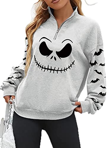 tiqwova Womens Nightmare Before Christmas Halloween Sweatshirt, Loose Casual Christmas Shirt for Women (N01-XL)