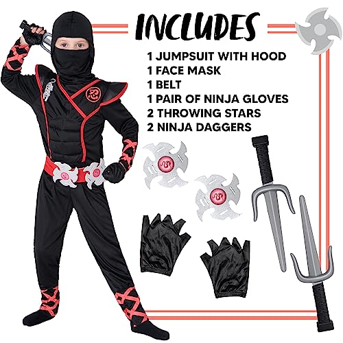 Spooktacular Creations Halloween Ninja Costume, Black Ninja Costume Kids, Ninja Accessories Costume Set, ninja dressing up, Halloween Costumes for Boys DressUp and RolePaly Party (Small (5-7 yrs))