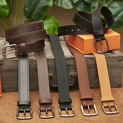 VATAN Men's Genuine Leather Casual Every Day Jeans Belts, Handmade Men Leather Belt with Gift Box (B-Bourbon Brown (Double Stitch), 36 (Waist 34))