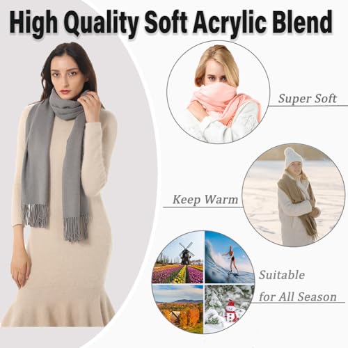 Women Shawl Wrap Scarf Pashmina Gifts Idea Wedding Christmas Birthday Evening Dresses Wear Lady Winter Large Warm Soft Stole Elegant Wide Solid Color Gray