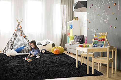 TWINNIS Super Soft Shaggy Rugs Fluffy Carpets, 4x5.9 Feet, Indoor Modern Plush Area Rugs for Living Room Bedroom Kids Room Nursery Home Decor, Upgrade Anti-skid Rectangular Fuzzy Rug, Black