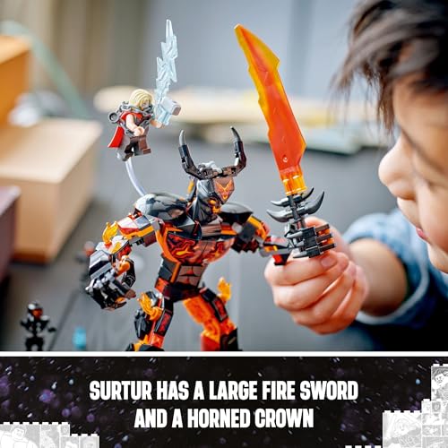 LEGO Marvel Thor vs. Surtur Construction Figure, Buildable Thor Super Hero Toy for Kids, Marvel Action Figure Playset with 3 Minifigures, Marvel Gift for Boys and Girls Ages 8 and Up, 76289