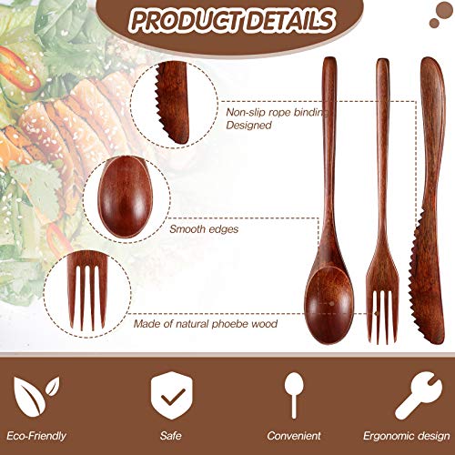 Wooden Cutlery Set For Dinner, Kitchen Flatware Tableware Utensil Set Includes Spoon, Fork, Knife (12 Pieces)