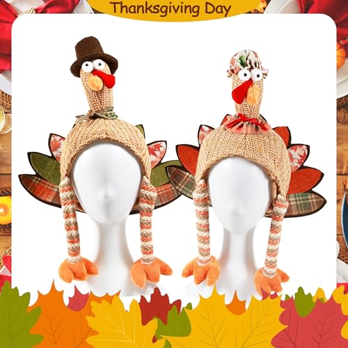 Ogrmar 2 Pcs Plush Turkey Hat, Funny Turkey Headwear for Thanksgiving Night Event, Dress-up Party, Thanksgiving Decor