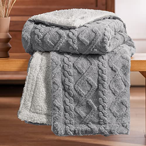 Bedsure Sherpa Throw Blanket for Couch - Soft Fuzzy Cozy Blanket for Women, Fleece Plush Thick Warm Blanket Gift for Winter, Grey, 50x60 Inches