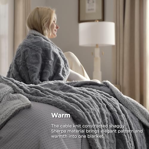 Bedsure Sherpa Throw Blanket for Couch - Soft Fuzzy Cozy Blanket for Women, Fleece Plush Thick Warm Blanket Gift for Winter, Grey, 50x60 Inches