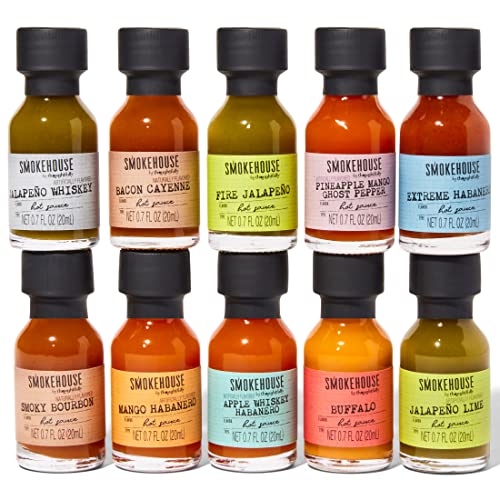 Smokehouse by Thoughtfully, Gourmet Hot Sauce Gift Set, Flavors Include Mango Habanero, Buffalo, Bacon Cayenne, Smoky Bourbon, Fire Jalapeño and More, Hot Sauce Variety Pack, Set of 10