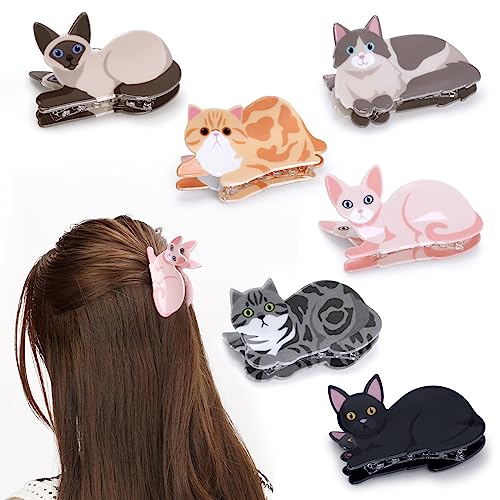 Cat Hair Claw Clips for Women Girls Cute Small Hairpins Hairgrips For Short Long Hair Breastpin Gift Idea For Her Daughter Kitty Lovers Girl's School Companions Set of 6