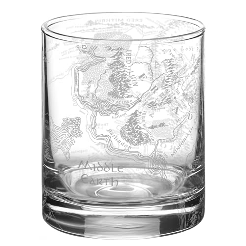 MAP OF MIDDLE EARTH Engraved Whiskey Rocks Glass | Inspired by The Hobbit, LOTR, Middle Earth, Tolkien Fantasy, & Rings of Power | Great Christmas Fantasy Gift & Bourbon Barware Drinking Decor!