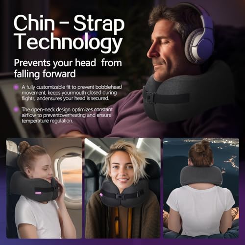 CSJT Travel Pillow Vac Compressed Memory Foam Neck Pillow Airplane,Comfortable,Neck Support,Machine Washable,Airplanes Travel Essentials Accessories for Office,Flight,Cars Breaks Sleeping(Black)