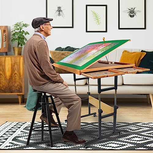 ALL4JIG 1500 Piece Jigsaw Puzzle Table with Legs,25"x34"Adjustable Puzzle Tables for Adults, 3-Tilting-Angle Portable Wooden Jigsaw Puzzle Board Portable with 4 Drawers & Cover Birthday Gift for mom