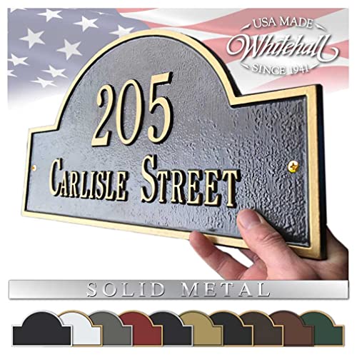 Whitehall™ Personalized Cast Metal Address Plaque with Arch Top. Made in the USA. BEWARE OF IMPORT IMITATIONS. Display Your Address and Street Name. Custom House Number Sign. Wall Mounted Sign.