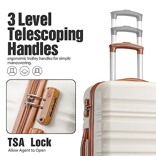 LONG VACATION Luggage Set 4 Piece Luggage ABS hardshell TSA Lock Spinner Wheels Luggage Carry on Suitcase (WHITE-BROWN, 6 piece set)