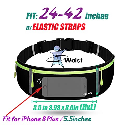 USHAKE Slim Running Belt, Workout Fanny Pack for Men Women,Exercise Waist Pack for Apple iPhone Holder, Runner Belt for Running Walking Cycling Camping Gym