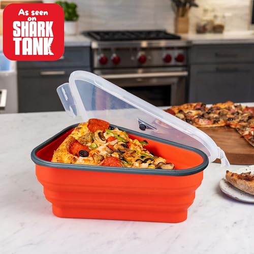 The Perfect Pizza Pack™ - Reusable Pizza Storage Container with 5 Microwavable Serving Trays - BPA-Free Adjustable Pizza Slice Container to Organize & Save Space, Red