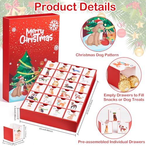 Dog Advent Calendar, Reusable Empty Advent Calendar to Fill Yourself, Christmas Gifts for Dog Lovers - Personalize with Treats for Dog or Human Xmas Countdown Gift Box