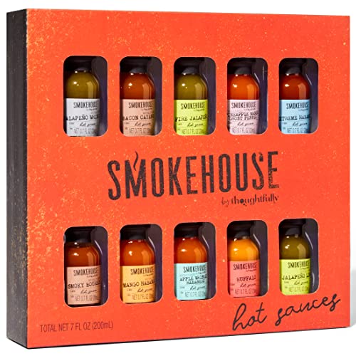 Smokehouse by Thoughtfully, Gourmet Hot Sauce Gift Set, Flavors Include Mango Habanero, Buffalo, Bacon Cayenne, Smoky Bourbon, Fire Jalapeño and More, Hot Sauce Variety Pack, Set of 10