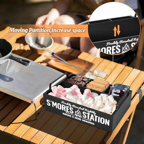 COZYYROME S'Mores Station with 4 Marshmallow Roasting Sticks, S'mores Bar Holder with Handles, S'mores Caddy, S'mores Accessories Organizer, S'mores Supplies Container Maker Box for S'mores Kit