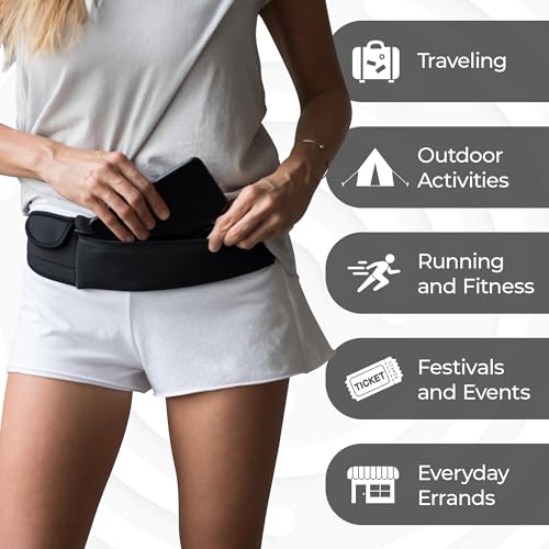 The Belt of Orion Survival Gear Travel Running Belt Waist Fanny Pack Hands Free Way to Carry Sanitizer, Face Mask, Phone, Passport, Keys, ID, Money & Everyday Essentials (Travel 9"x4")