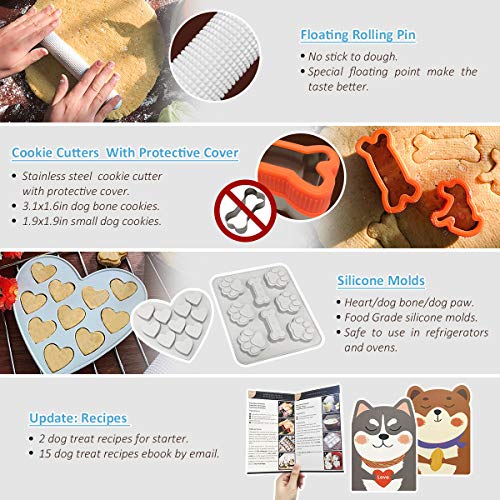 YIGWANG 55 Pcs Dog Treat Maker, Make Your Own Dog Treats Kit for Kids, Including 2 Dog Treat Cookie Cutters and Mold, 2 Dog Treat Recipes Book, 24 Dog Treat Bags, etc.