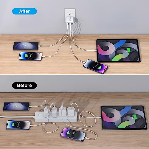 40W USB C Charger Cube, 2-Pack Wall Plug Fast Charging Block, 4-Port PD+QC Power Adapter Multiport Brick Type C Box for iPhone 15/14/13/12/11/Pro Max/XS/XR/8/7, Tablets, Cellphones