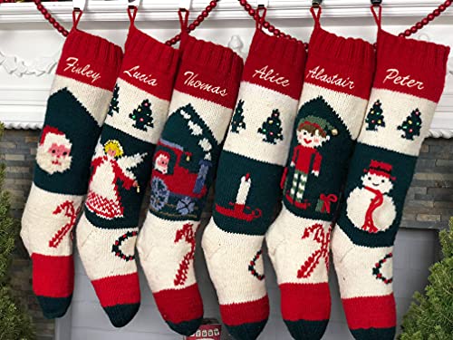 Christmas Stocking Personalized Hand Knit Vintage Angel Stocking