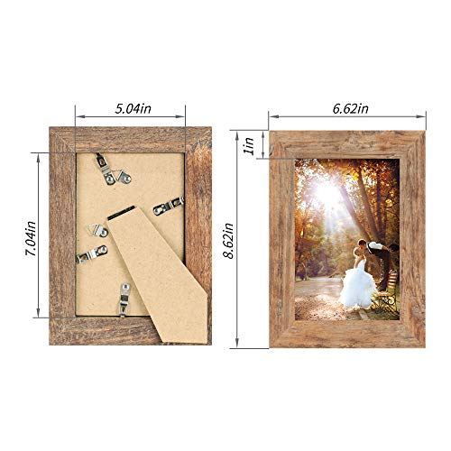 iRahmen 4 Pack 5x7 Picture Frame Rustic Brown Set with High Definition Glass 5 x 7 Photo Frames for Desktop Display and Wall Mounting.