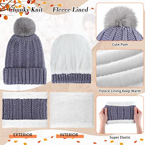 SATINIOR 5 Pcs Winter Hat Scarf Gloves Set Knit Beanie Pompom Hat Warm Touch Screen Gloves Earmuff Warmer Stocking for Women(Grey,Classic Style)