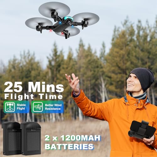 REDRIE Drone with Camera - Foldable Drone for Kids Adults with 1080P FPV Camera, Upgrade Altitude Hold, Gestures Selfie, Waypoint Fly, Headless Mode, 3D Flip, One Key Start, 3 Speed Mode, Circle Fly, 2 Batteries