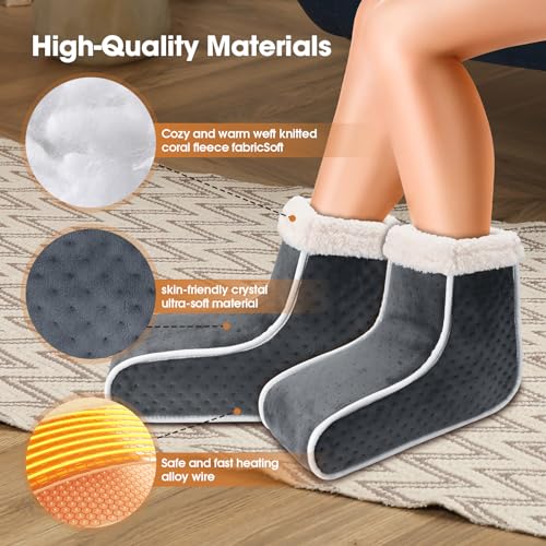 Split Electric Foot Warmer, Quick Heating Pad for Feet, 6-Level Heated Slippers for Men Women, Soft Heated Boots, Feet Warmer with Detachable Washable Liner for Home, Office, Christmas