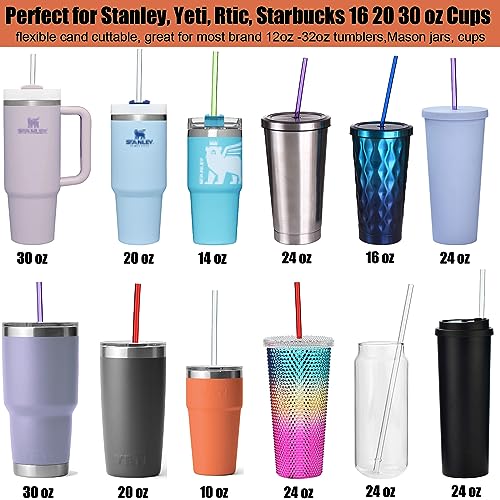 ALINK 10.5 in Long Rainbow Colored Reusable Tritan Plastic Replacement Straws for 16 OZ 20 OZ 30 OZ Stanley, YETI, Starbucks Tumblers, Set of 10 with Cleaning Brush