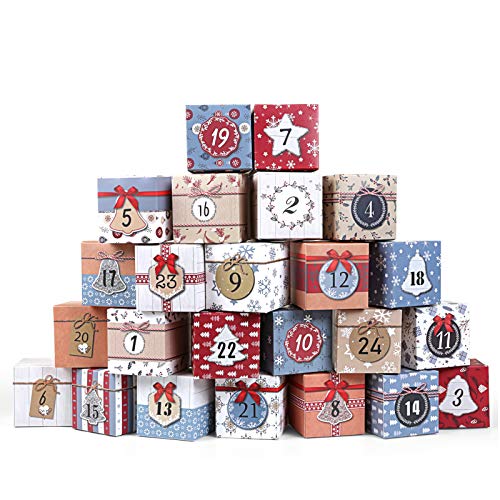 Christmas Advent Calendar Box 2024, 24 Days Countdown to Christmas Printed Cardboard Gift Treasure Box - Make & Fill Your Own Advent Calendar for Party Present Decoration